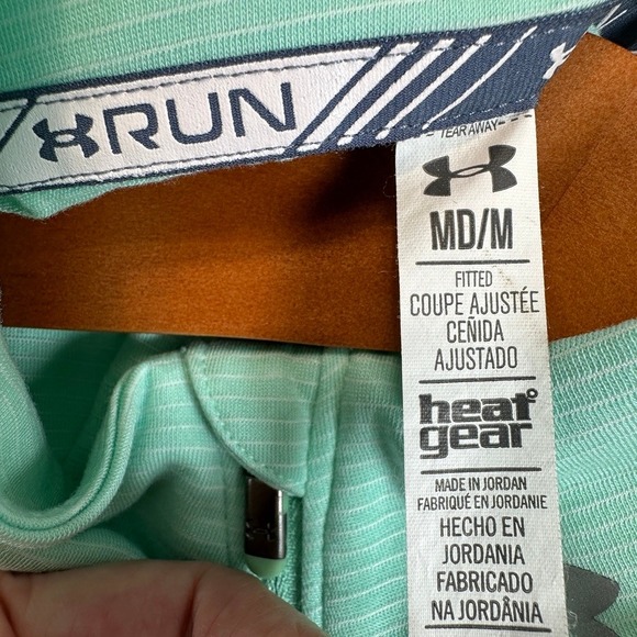 Under Armour HeatGear Run Quarter Zip Pullover Mint Green Striped SZ M Thumbhole - Picture 4 of 8